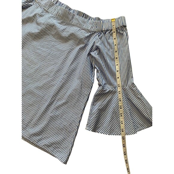 Cupio Womens Off-Shoulder Bell Sleeve Top Blue & White Striped Blouse Medium - Picture 4 of 9